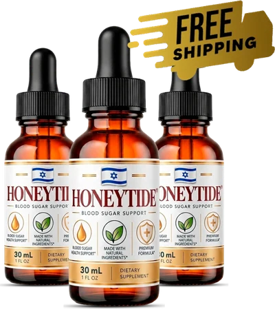 Three Honeytide Blood Sugar Support dropper bottles, 30 mL each